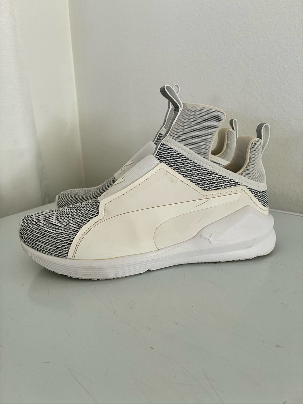 Puma Women's White and Gray Ankle Slip-On Knit Sneakers Softride Fenty